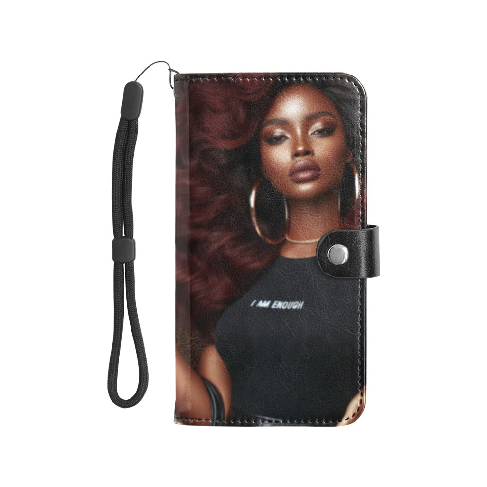 I Am Enough Cell Flip Leather Purse for Mobile Phone/Large (Model 1703)